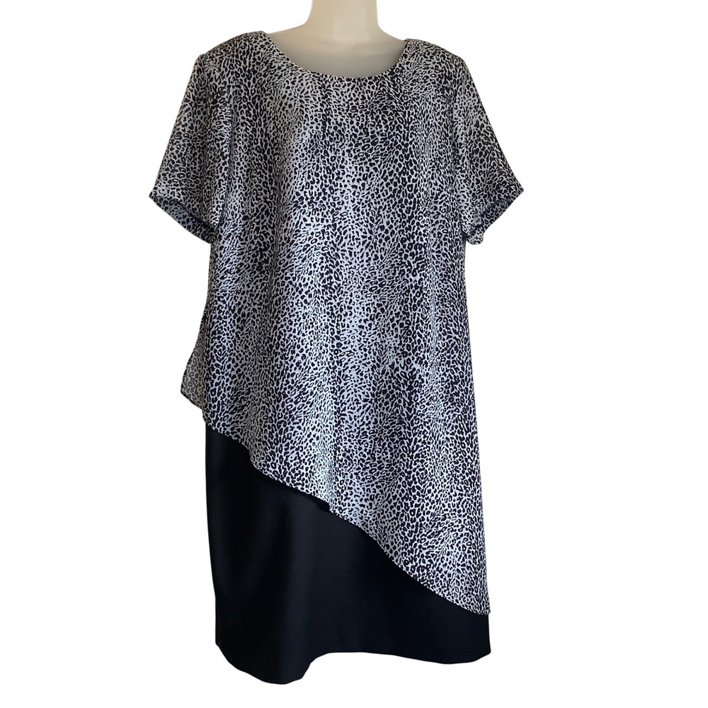 Helene Blake Womens Plus Size 20‎ Leopard Print Asymmetric Layered Dress Black